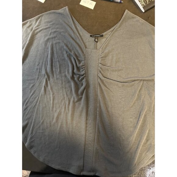 Logix Grey Half Sleeve Wide Neck Draped Tunic Top SZ Petite Small - Picture 5 of 9